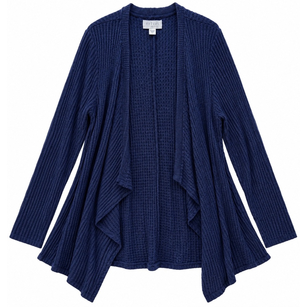 Velvet by Graham & Spencer Blue Cardigan, Long Sleeves, Plunge Neckline, Large